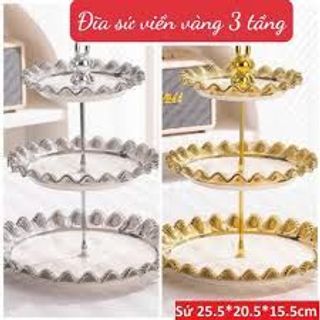 Khay. Đĩa Sứ Gấu 3 Tầng Đựng Trái Cây, Bánh Kẹo, Mứt Ngày Tết Siêu Đẹp Có 2 Màu Trắng Và Vàng
