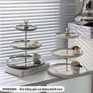 Khay. Đĩa Sứ Gấu 3 Tầng Đựng Trái Cây, Bánh Kẹo, Mứt Ngày Tết Siêu Đẹp Có 2 Màu Trắng Và Vàng