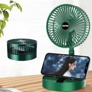 Quạt Tích Điện SUPER Gấp Gọn, Quạt Mini Để Bàn Xoay 180 Độ, 3 Tốc Độ Gió, Cổng Sạc USB