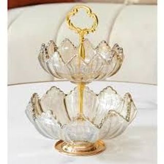 Khay mứt Tết thủy tinh pha lê cao cấp, Dĩa trái cây có chân, đĩa bánh kẹo nhiều tẩng