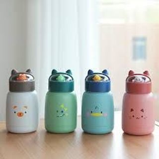 Bình nước giữ nhiệt tai mèo 360ml nắp thú dễ thương lõi thủy tinh bọc nhựa cách nhiệt