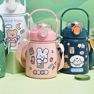 Bình nước giữ nhiệt 800ml , bình giữ nhiệt cute có ống hút, inox 304 cao cấp không rỉ tặng kèm sticker giá sỉ