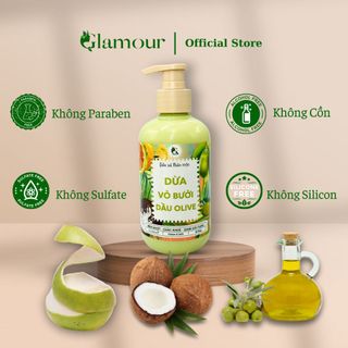 Dầu Xả Dừa Vỏ Bưởi Dầu Olive Glamour 300gr, dầu xả thảo mộc mềm mượt, ngừa gãy rụng - khô – chẻ ngọn