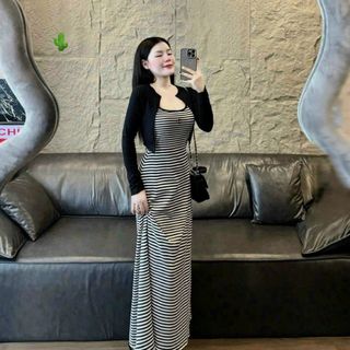 SET ĐẦM 2 DÂY SỌC MÃI KÈM KHOÁC NGOÀI - LÊ PHƯƠNG BOUTIQUE