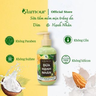Sữa Tắm Mềm Mịn Da Từ Dừa, Sữa Hạnh Nhân Glamour 500gr - sữa tắm mềm mịn dưỡng ẩm, ngừa mụn lưng