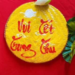 Mẹt tre chữ thư pháp viết tay trang trí trung thu cỡ 40cm