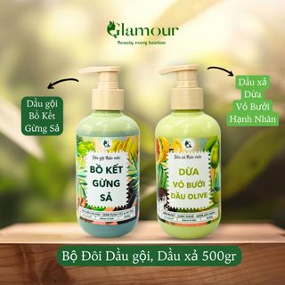 Combo Dầu Gội Xả Gừng Dừa Glamour 500gr - Sạch gàu giảm nấm ngứa, tóc mềm mượt, da sạch thơm giá sỉ