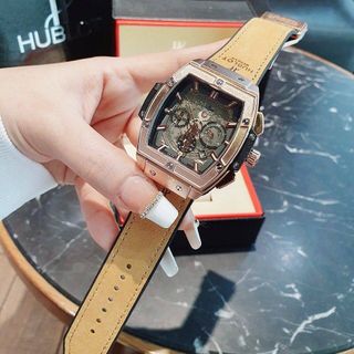 ĐỒNG HỒ NAM TRUNG CẤP HUB MẶT CHONOGRAP CHỮ NHẬT DÂY DA 3