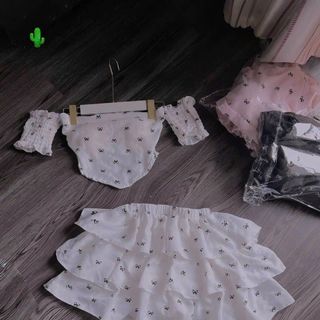 SET ÁO ỐNG TAY NHÚN KÈM CHÂN VÁY TẦNG - LÊ PHƯƠNG BOUTIQUE