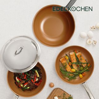 Chảo chiên inox 3 lớp nguyên khối, chống dính Edelkochen Easy Prism - màu Đồng - 24cm