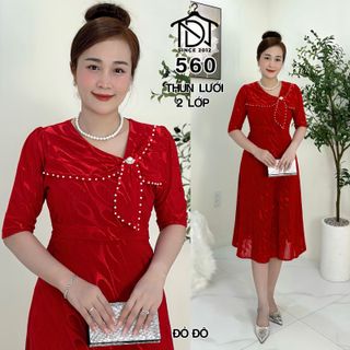 Đầm trung niên dự tiệc sang trọng vải thun lưới co giãn tốt bigsize 75kg M560