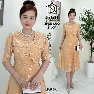 Đầm trung niên dự tiệc sang trọng vải thun lưới co giãn tốt bigsize 75kg M560