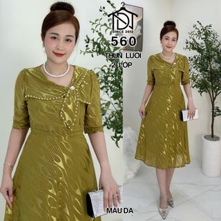 Đầm trung niên dự tiệc sang trọng vải thun lưới co giãn tốt bigsize 75kg M560