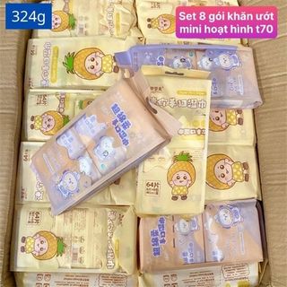 Set 8 gói Khăn ướt mini hoạt hình (T70) giá sỉ