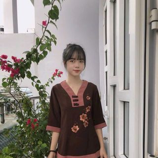 Đồ lam trung niên- Cổ Y vải đũi co dãn