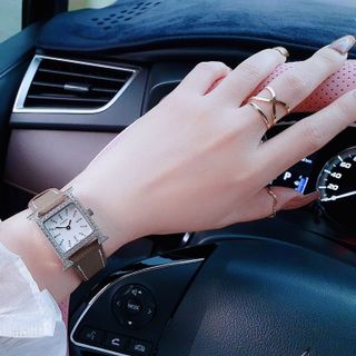 ĐỒNG HỒ NỮ CAO CẤP HEMES DÂY DA MẶT TIA NIỀNG ĐÁ BẠC