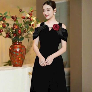 Đầm xoè hở vai bông ngực sang trọng