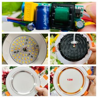 Đèn âm trần 12w 3 màu nguồn TENTA đế nhôm đúc bảo hành 2 năm CREALED