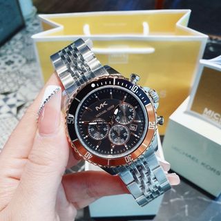 ĐỒNG HỒ NAM CAO CẤP M KORS 8725 CHONOGRAP DÂY THÉP BẠC MẶT ĐEN