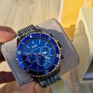 ĐỒNG HỒ NAM CAO CẤP M KORS 8727 CHONOGRAP DÂY THÉP ĐEN MẶT XANH NAVY