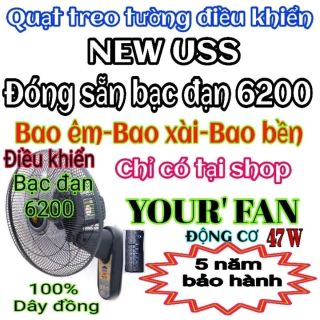 Quạt treo điều khiển (BẠC ĐẠN), 100% đồng 220V, 47W ,cánh 39cm, thương hiệu USS do Cty TNHH NEW USS, Bảo hành động cơ 5 năm hoạt động 24/7/365, không bó bạc đứng cốt giá sỉ