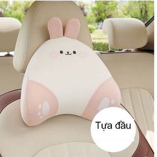 Gối Tựa Đầu Và Tựa Lưng Chất Liệu Cao Su Non Hình Thỏ Hồng Hoạt Hình Dễ Thương Cho Xe Hơi
