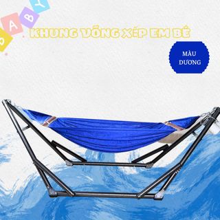 Bộ võng xếp em bé khung tròn thép cao cấp sơn tĩnh điện kèm mặt lưới võng cỡ lớn