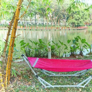 Bộ võng xếp khung tròn nhập hàn quốc màu ghi xám kèm mặt lưới võng cao cấp cỡ lớn.