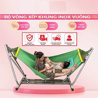 Bộ võng xếp khung vuông INOX 100% kèm mặt lưới cao cấp loại 1 cỡ lớn giá sỉ