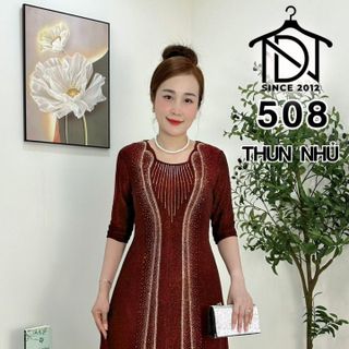 Đầm trung niên dự tiệc sang trọng vải nhũ cao cấp đính đá, tặng mẹ co giãn tốt bigsize 80kg M508