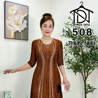 Đầm trung niên dự tiệc sang trọng vải nhũ cao cấp đính đá, tặng mẹ co giãn tốt bigsize 80kg M508