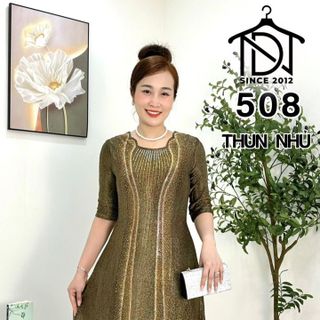 Đầm trung niên dự tiệc sang trọng vải nhũ cao cấp đính đá, tặng mẹ co giãn tốt bigsize 80kg M508