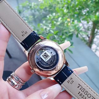 ĐỒNG HỒ NAM CƠ SIÊU CẤP TISỌT DÂY DA KÍNH SAPHIRE LỘ MÁY MẶT ĐEN VIỀN ĐỒNG 2