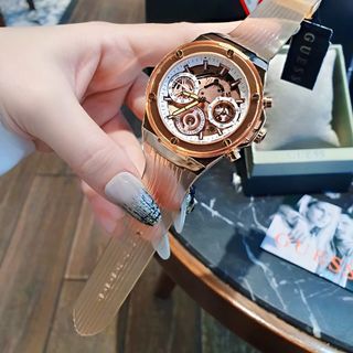 ĐỒNG HỒ NỮ CAO CẤP GUE S DÂY CAO SU NIỀNG NHỰA TRONG SIÊU NHẸ 2