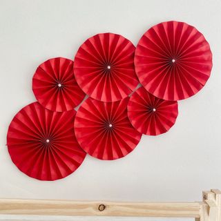 Set 6 quạt giấy nhung đỏ trang trí năm mới, trang trí Tết Tranh