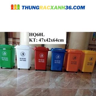 THÙNG RÁC XANH MÔI TRƯỜNG NHỰA HDPE DUNG TÍCH 60L CÓ BÁNH XE KÍCH THƯỚC 40x33x55CM, ĐỦ MÀU