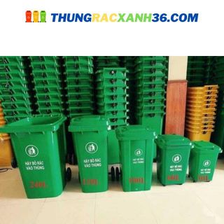 THÙNG RÁC XANH MÔI TRƯỜNG NHỰA HDPE DUNG TÍCH 60L CÓ BÁNH XE KÍCH THƯỚC 40x33x55CM, ĐỦ MÀU