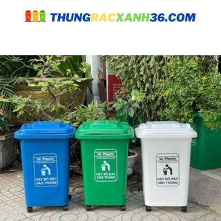 THÙNG RÁC XANH MÔI TRƯỜNG NHỰA HDPE DUNG TÍCH 60L CÓ BÁNH XE KÍCH THƯỚC 40x33x55CM, ĐỦ MÀU