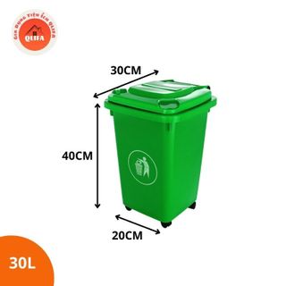 THÙNG RÁC XANH MÔI TRƯỜNG NHỰA HDPE DUNG TÍCH 30L CÓ BÁNH XE KÍCH THƯỚC 39x33x48CM.