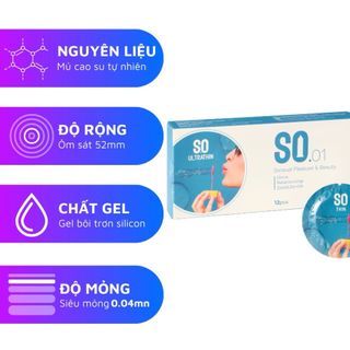 Bao cao su SO ULTRATHIN size 52mm siêu mỏng, hương vani 12 cái/ hộp