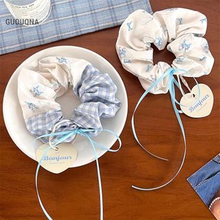 Scrunchies vải nơ xanh dương
