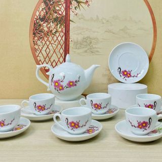 Bộ ấm trà hoa văn đẹp gốm sứ Bát Tràng Duy Anh