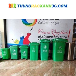 THÙNG RÁC XANH MÔI TRƯỜNG NHỰA HDPE DUNG TÍCH 100L CÓ BÁNH XE KÍCH THƯỚC 39x33x48CM.