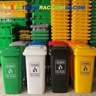 THÙNG RÁC XANH MÔI TRƯỜNG NHỰA HDPE DUNG TÍCH 100L CÓ BÁNH XE KÍCH THƯỚC 39x33x48CM.