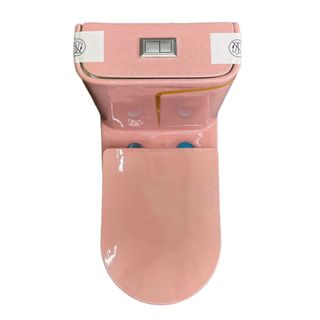Bồn cầu 1 khối màu hồng Pastel viền vàng mã 0714VC xả mạnh nắp đóng êm