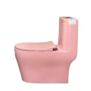 Bồn cầu 1 khối màu hồng Pastel viền vàng mã 0714VC xả mạnh nắp đóng êm