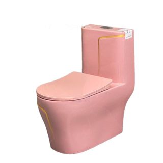 Bồn cầu 1 khối màu hồng Pastel viền vàng mã 0714VC xả mạnh nắp đóng êm giá sỉ