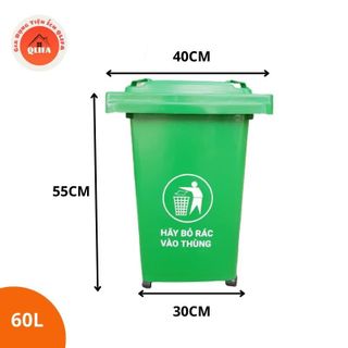 THÙNG RÁC XANH MÔI TRƯỜNG NHỰA HDPE DUNG TÍCH 60L CÓ BÁNH XE KÍCH THƯỚC 40x33x55CM, ĐỦ MÀU giá sỉ