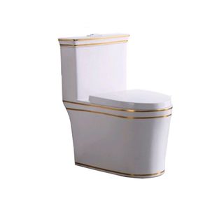 Bồn cầu 1 khối màu trắng viền vàng phong cách cổ điển mã T05V