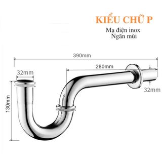 Bộ xả lavabo bằng inox mạ điện kiểu chữ P màu trắng bóng với nút nhấn xả nhiều màu sắc